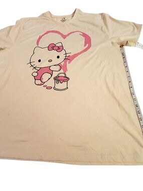 Hello Kitty By Sanrio Womens 2XL T-Shirt Pink Heart Design Beige Crew neck desig